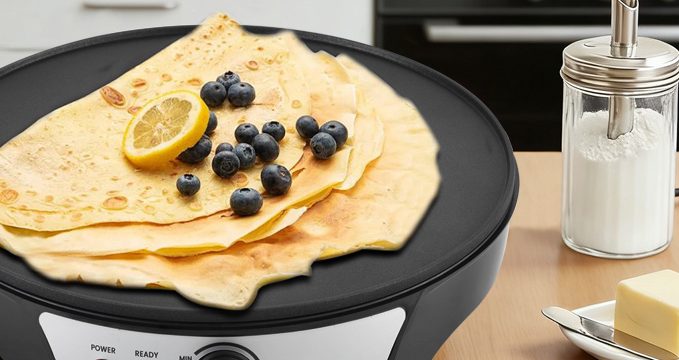 Crepes with blueberries on the crepe maker